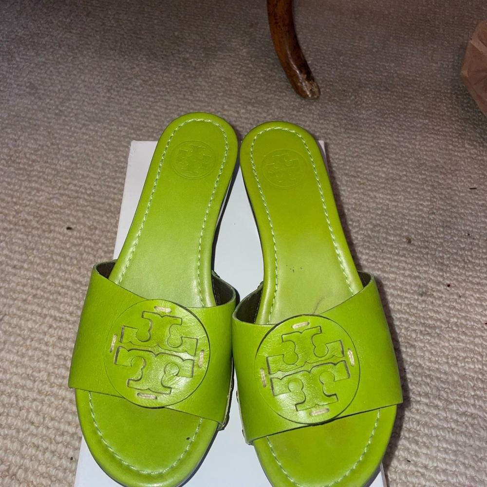 Tory Burch Lime Green Slide Sandals